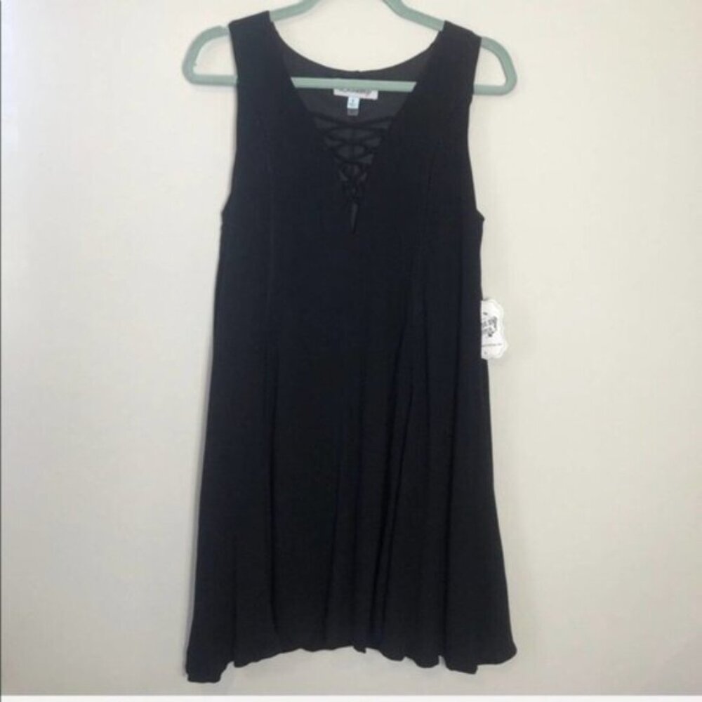 Black Lace Up Front Tank Dress